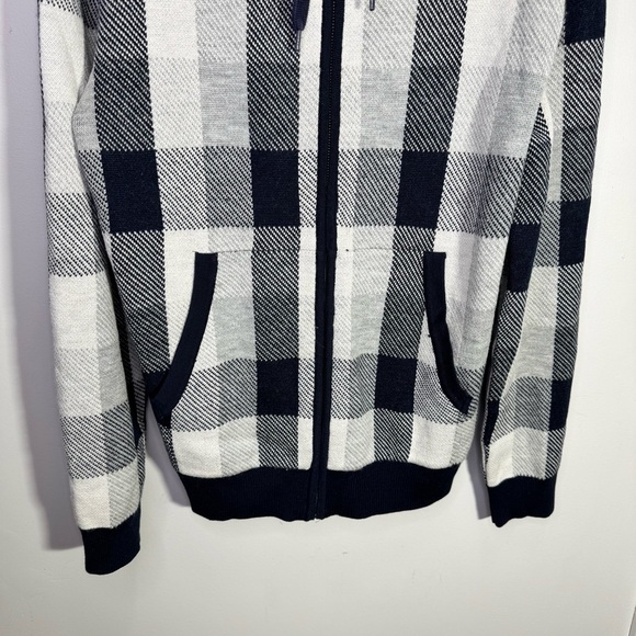French Connection Wool Plaid Full Zip Hooded Sweater Size Large - Picture 3 of 10